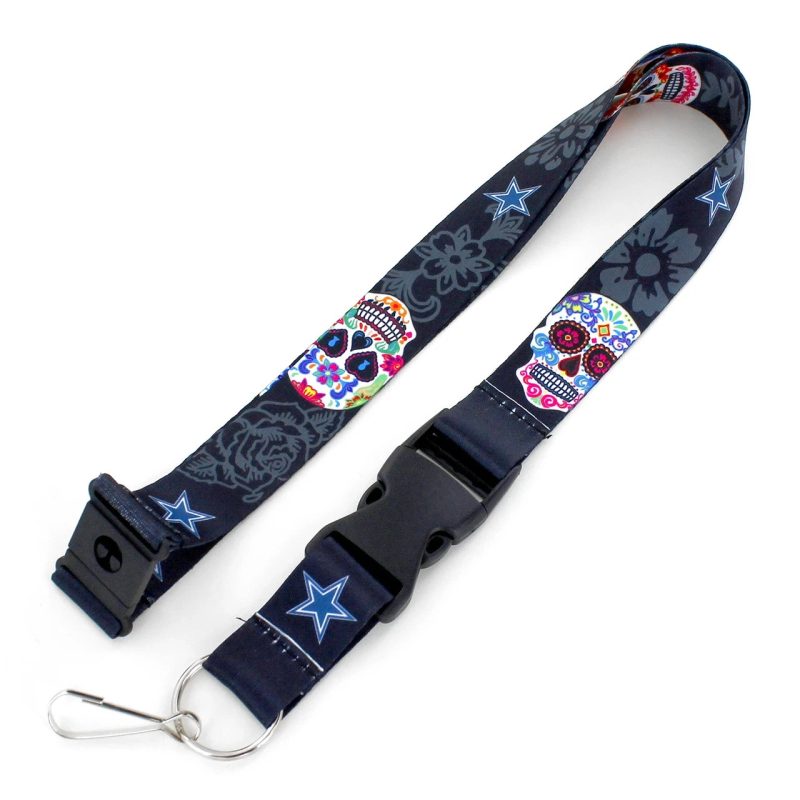 Aminco Dallas Cowboys Black Sugar Skull Lanyard NFL Detachable Clip