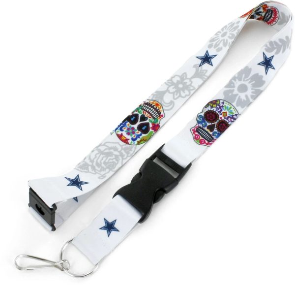 Aminco Dallas Cowboys White Sugar Skull Lanyard NFL Detachable Clip