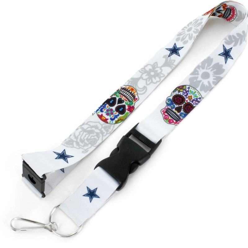 Aminco Dallas Cowboys White Sugar Skull Lanyard NFL Detachable Clip