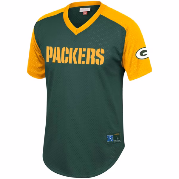 Green Bay Packers Mitchell & Ness Final Second Mesh Raglan V-Neck T-Shirt