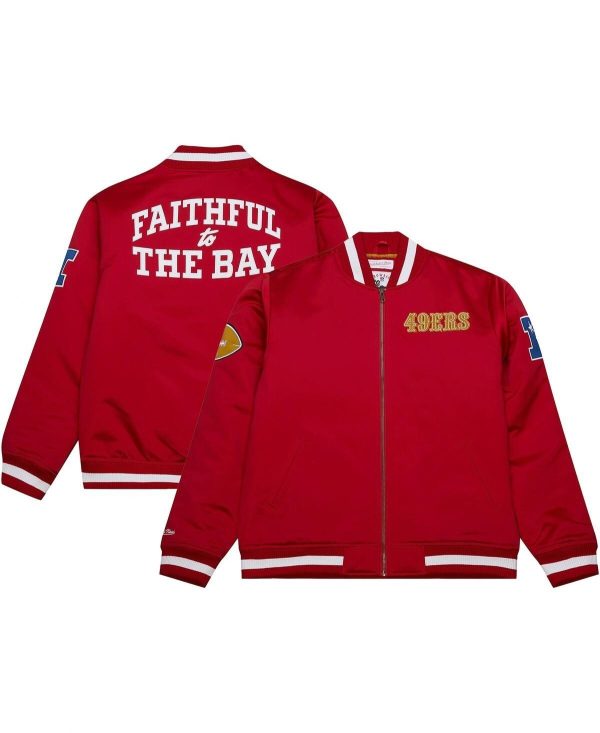 Men’s Mitchell & Ness 49ers Scarlet Heavyweight Satin Full-Zip Jacket