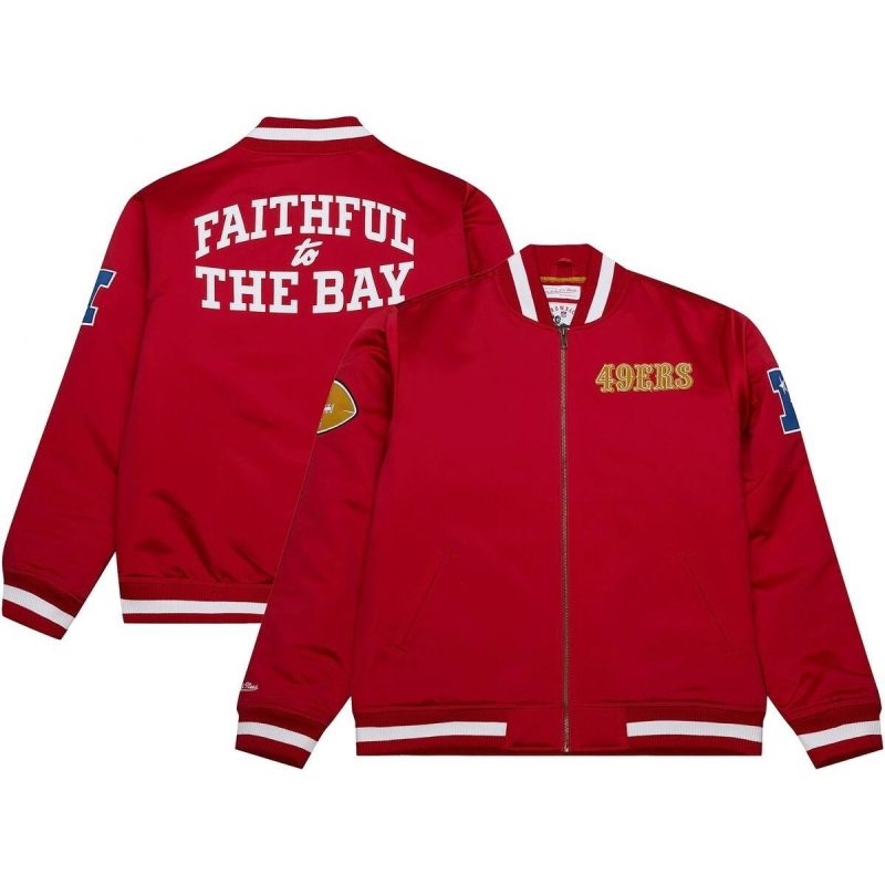 Men’s Mitchell & Ness 49ers Scarlet Heavyweight Satin Full-Zip Jacket