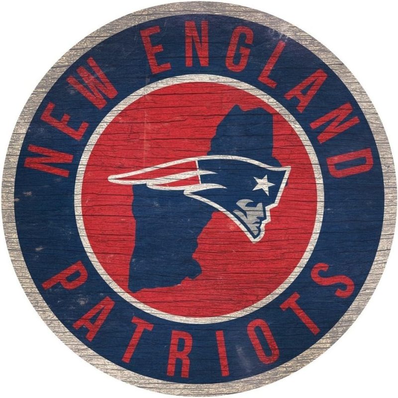 New England Patriots 12" Round Wood State Sign Wall Decor