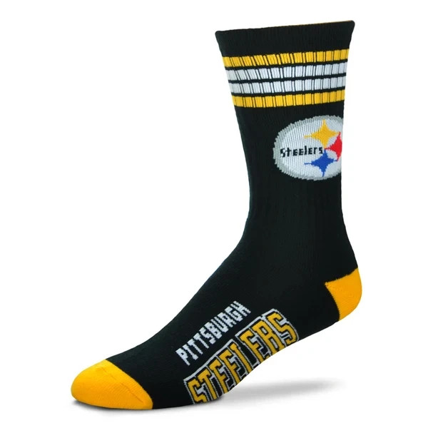 Pittsburgh Steelers For Bare Feet 4 Stripe Deuce Crew Socks Black Gold NFL