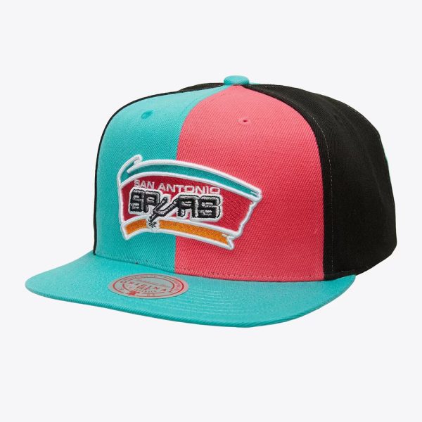 San Antonio Spurs Mitchell & Ness Pinwheel Snapback Hat Turquoise Pink Black HWC
