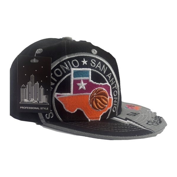 San Antonio Texas Basketball Snapback Hat Black Gray Embroidered Flat Bill Cap