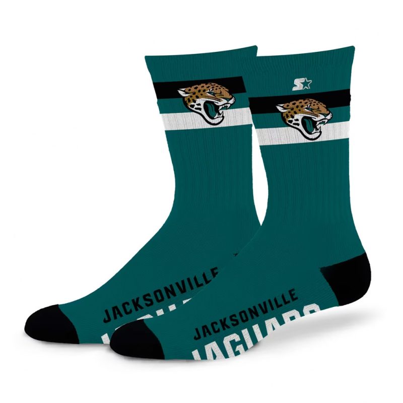 Starter Jacksonville Jaguars Two-Stripe Crew Socks Teal Black White Size L